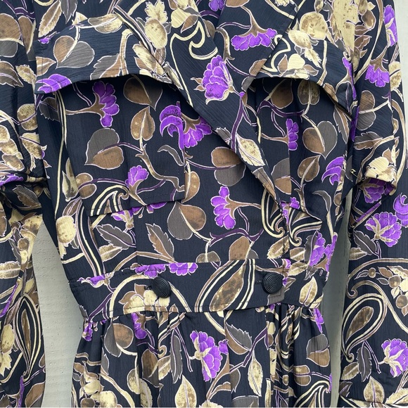 Vintage 80s Jumpsuit Floral Brocade Power Purple Gold 6 - Picture 2 of 12